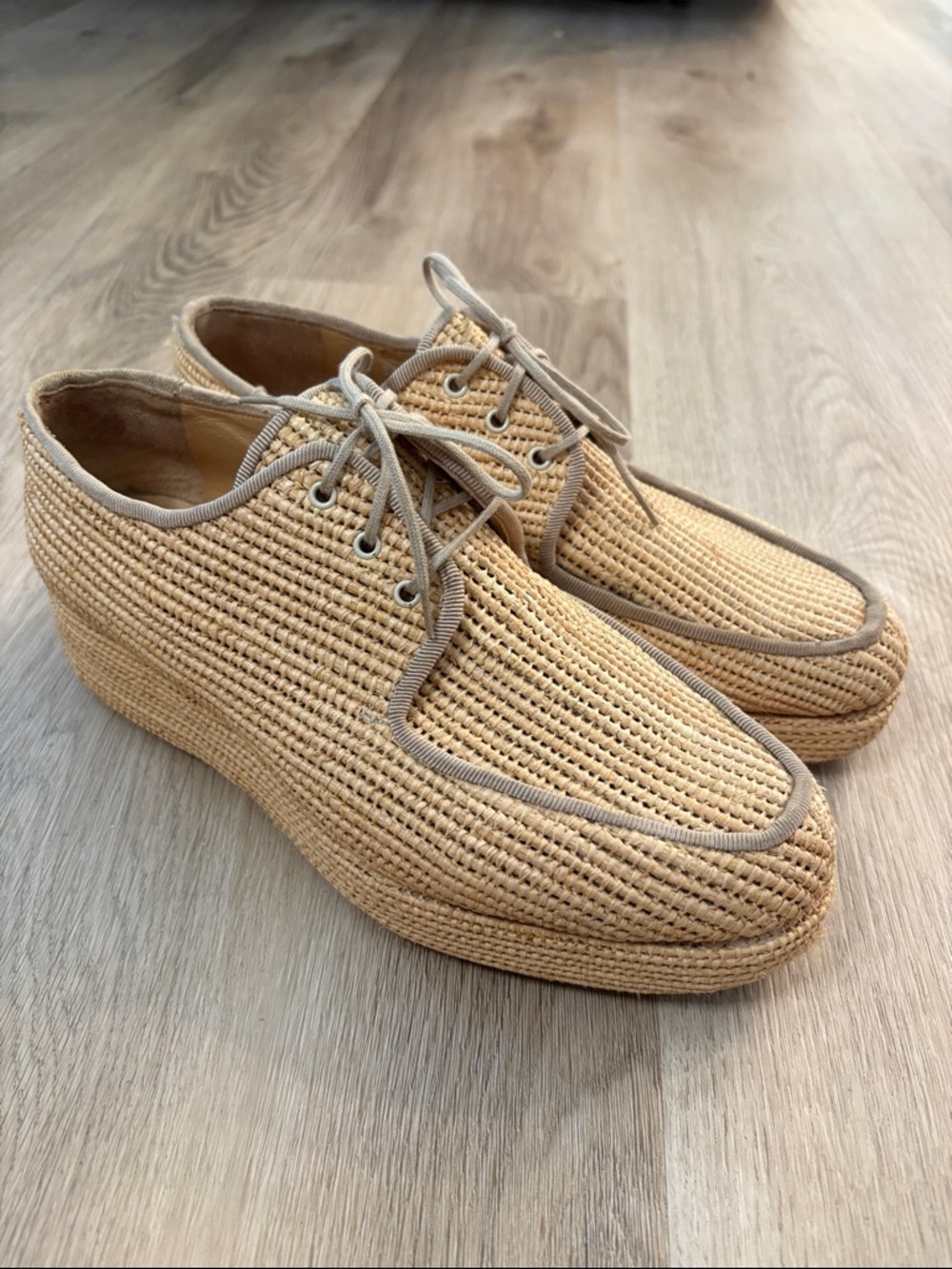 RARE Carven x Robert Clergerie Woven Straw Raffia Oxfords - Size 38 or 7.5 tan